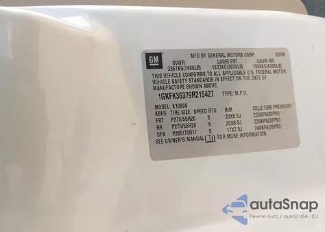 2009 GMC Yukon Xl 1500 Slt2 from USA, damaged, VIN 1GKFK36379R215427